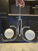 Vintage spaceage chromen hanglamp met glazen bollen/kappen