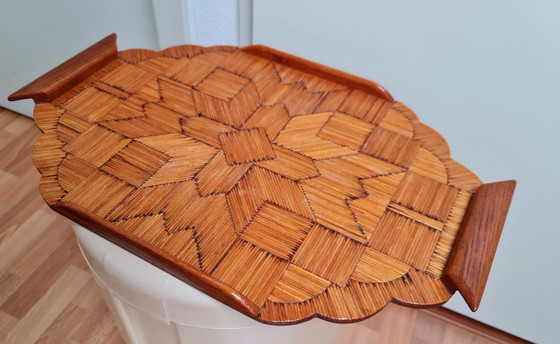 Image 1 of Vassoio da portata Art Déco Tramp Art fatto di fiammiferi