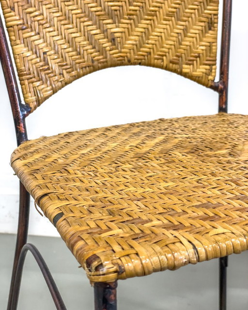 Set di 4 sedie da bistrot vintage in rattan – USA anni '50 – nello stile di Frederick Weinberg