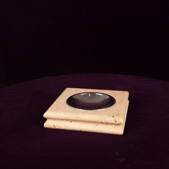 Vierkante Italiaanse Travertin Asbak met Uitneembare Metalen Schaal 1970 – Tafelaccessoires (photo 4 of 16)