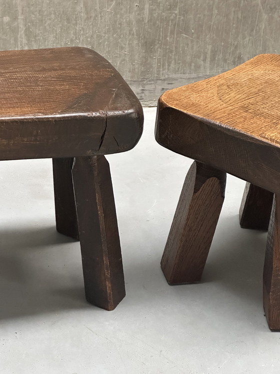 Image 1 of Set of 2 Vintage Brutalist Stools / Side Tables