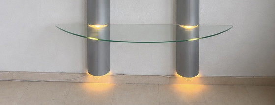 Image 1 of Vitrine/étagère à 2 colonnes et 4 étagères en verre