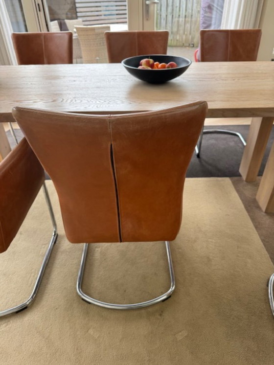 Image 1 of 6 x eetkamerstoel cognackleur - leer