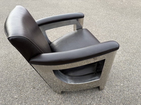 Image 1 of Art Deco 2-zits clubzetel 2x fauteuil Inox bruin