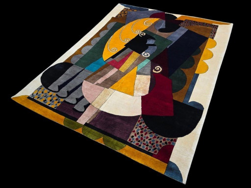 Auguste Herbin Kubistisch Tapijt – Handgeknoopt Wol-Zijdemix (260 x 200 cm) – vloerkleden en tapijten, Cotton (photo 2 of 9)