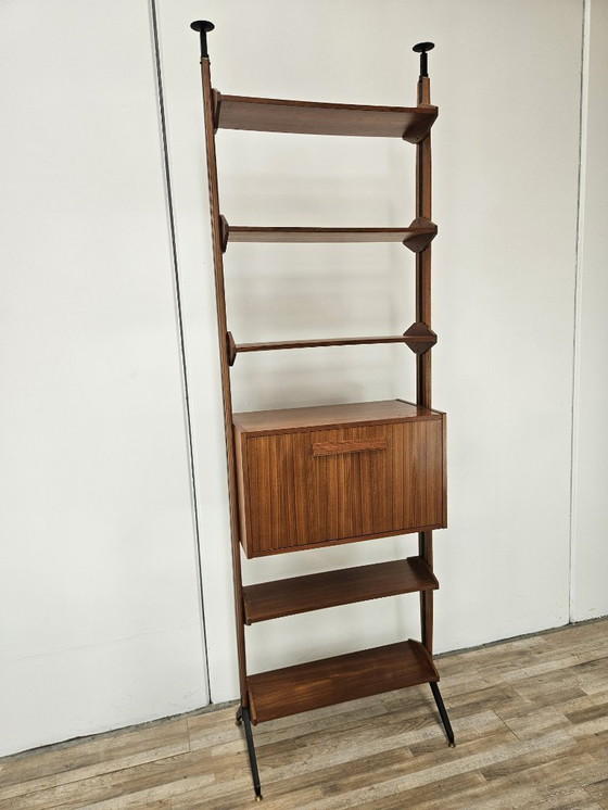 Image 1 of 1960s teak floor/sky bookcase with shelves and compartment