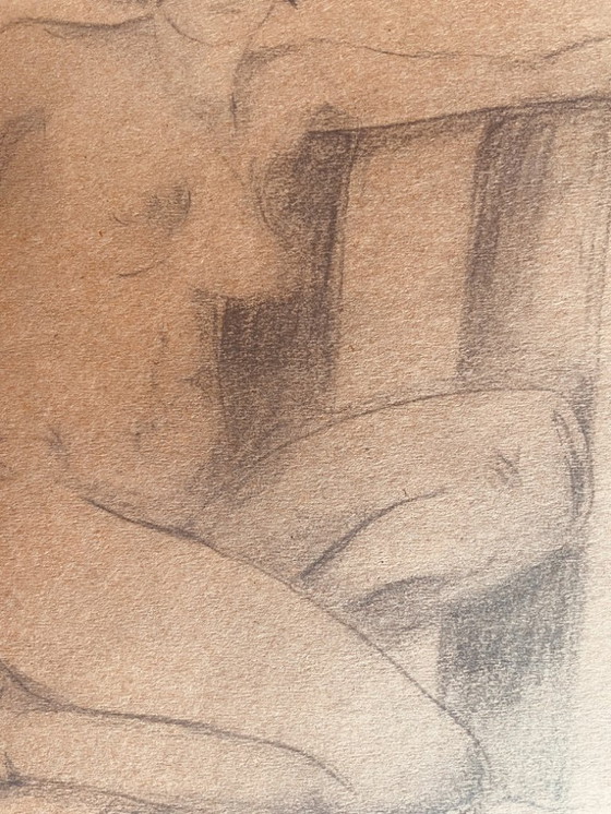 Image 1 of Charcoal drawing, Art Deco portrait of a woman, signed, "The Sofa"