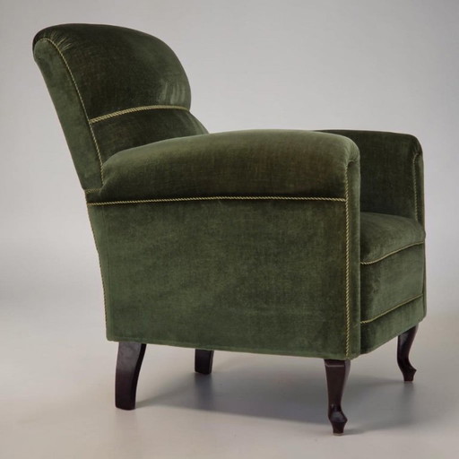 1950er, dänischer Hochlehner Relax-Sessel, Möbelvelours, Buchenholz.