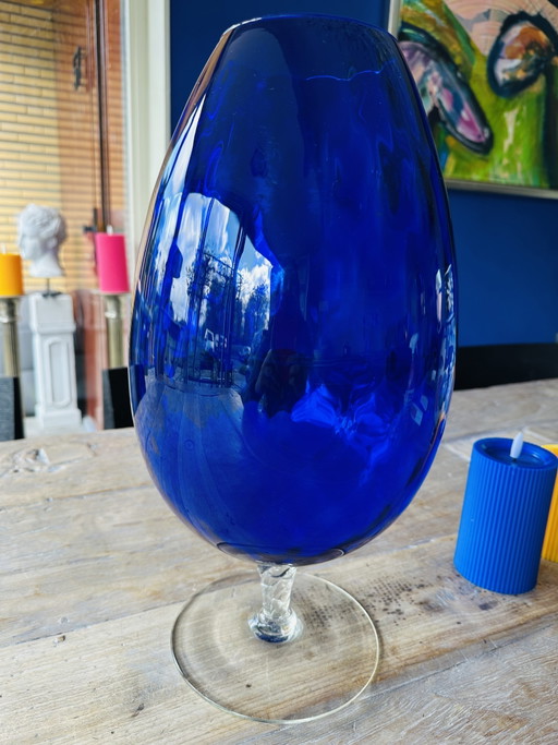 Vaso in vetro Empoli, colore blu elettrico, alto 44 cm. – glaskunst, Glass (photo 2 of 7)