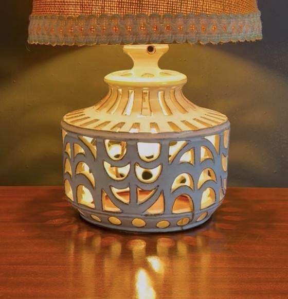 Image 1 of Roger Collet openwork ceramic lamp, 1960s
