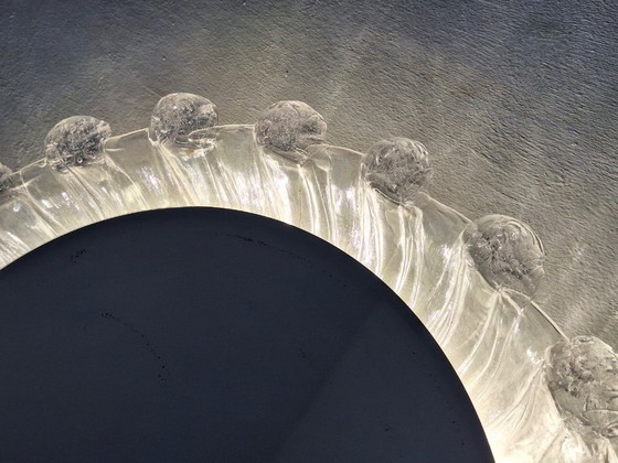 Image 1 of Large Melted Ice Acrylic Glass Illuminated Circular Beveled Wall Mirror, 1970s
