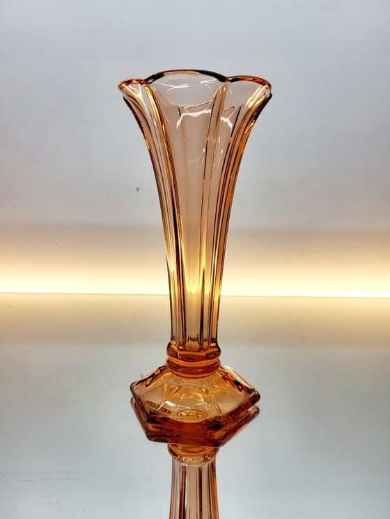 Image 1 of Jarrón Art déco Val Saint Lambert, serie Luxval modelo Américain M, color rosa, Bélgica