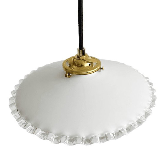 Lampada a sospensione vintage francese in vetro opalino bianco, anni '30 – Lampade a sospensione, Brass (photo 4 of 7)