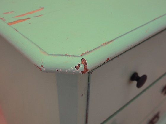 Solid pine chest of drawers painted green, three drawers, Denmark 1950s – Wood (photo 9 of 16)