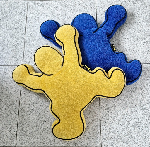 2 cuscini Keith Haring Bretz giallo + blu design classico del 1998