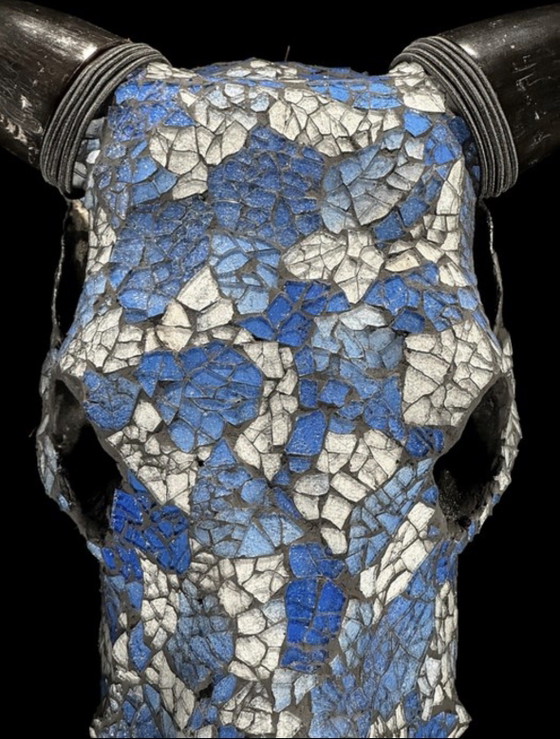 Image 1 of Véritable crâne de vache indonésien avec mosaïque 