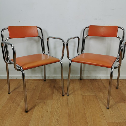 Set Vintage Skai Leren Eetkamerstoelen, Stoelen, Buizenstoelen