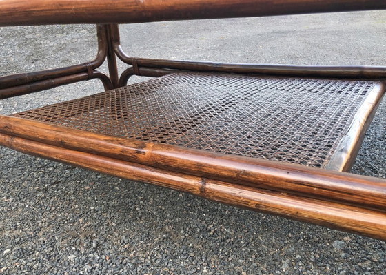 Image 1 of Gran mesa de centro de ratán y cristal ahumado, 1970