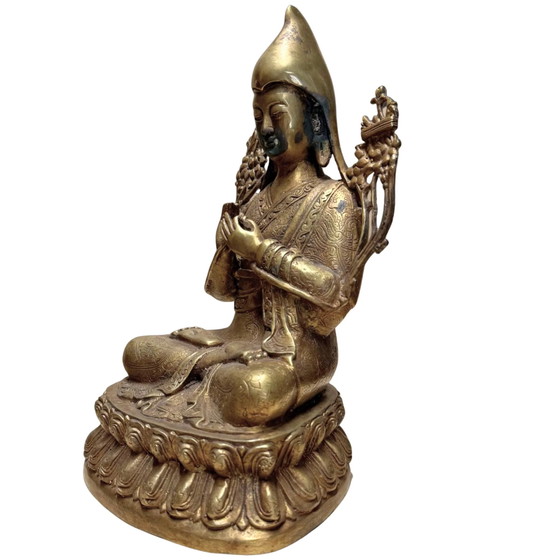 Estatua de Bronce Tibetana Antigua de Je Tsongkhapa – Grabada a mano – 28 cm – 2.2 kg – Esculturas, Bronze (photo 8 of 10)