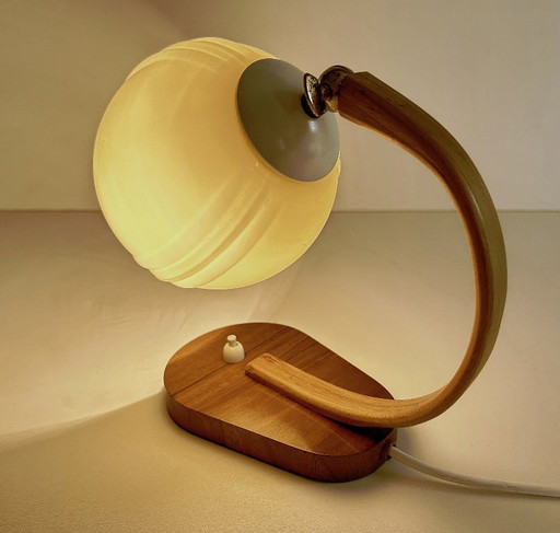 Lampe de table Art Déco, verre, bois, bakélite