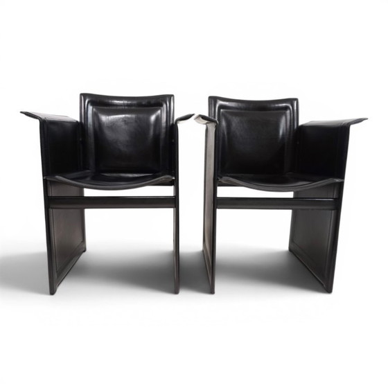 Image 1 of Ensemble de 2 fauteuils Arrben Solaria en cuir noir, par Tito Agnoli, 1970