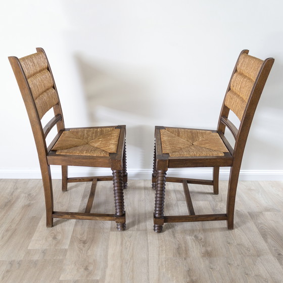 Image 1 of Set of 2 Charles Dudouyt-Style Mid - Century Brutalist Chairs - France, 1950s