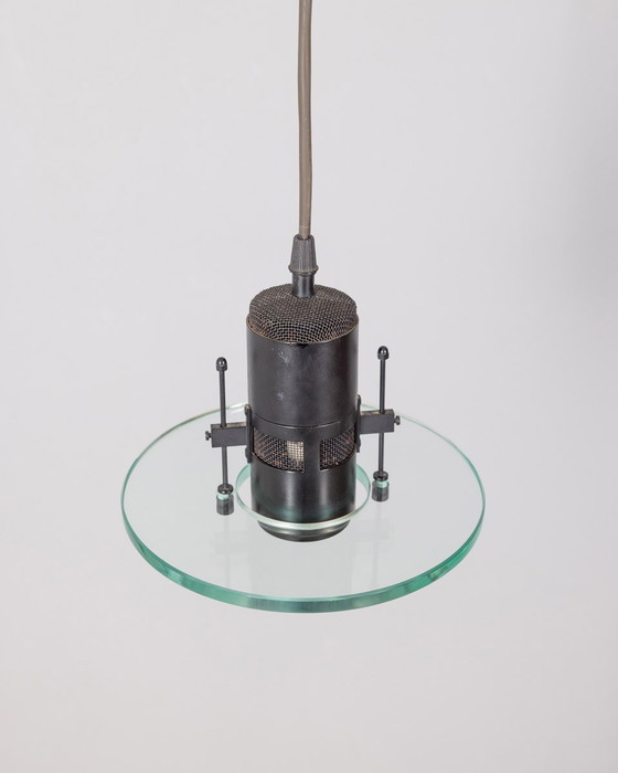 Image 1 of Vintage Hanglamp jaren 80 Metaal Glas Italiaans Design Minimalistisch