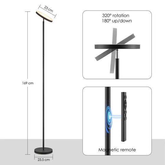 Zwarte RGB LED Vloerlamp 169 cm, Afstandsbediening, 24W, Vloerlampen, Metaal, Kunststof, Modern (foto 5 van 6)