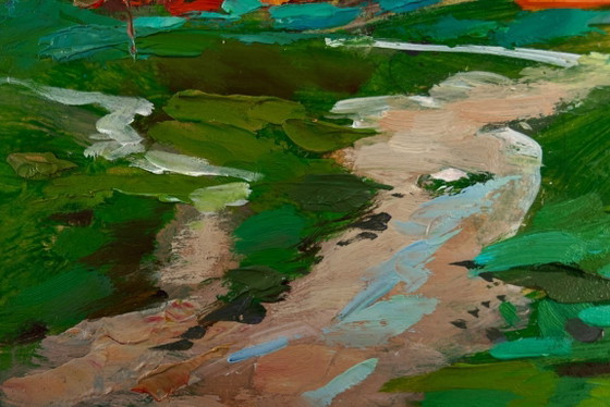 Image 1 of Original Oil Painting Rural Evening Landscape A Quiet Village Spread Over The Hills