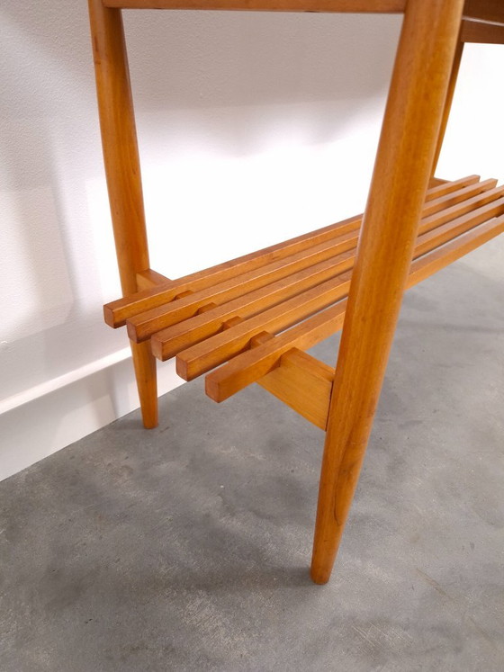 Table d'appoint vintage en bois avec plateau en Formica vert menthe – Tables d'appoint, Wood, Plastic (photo 9 of 13)