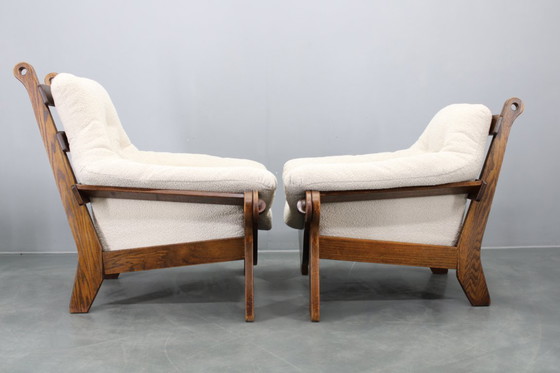 Image 1 of Coppia di poltrone brutaliste in rovere, Cecoslovacchia, anni '70