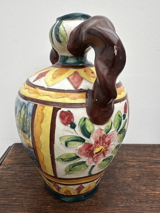 Image 1 of Grande Amphore Italienne en céramique , décor polychrome 