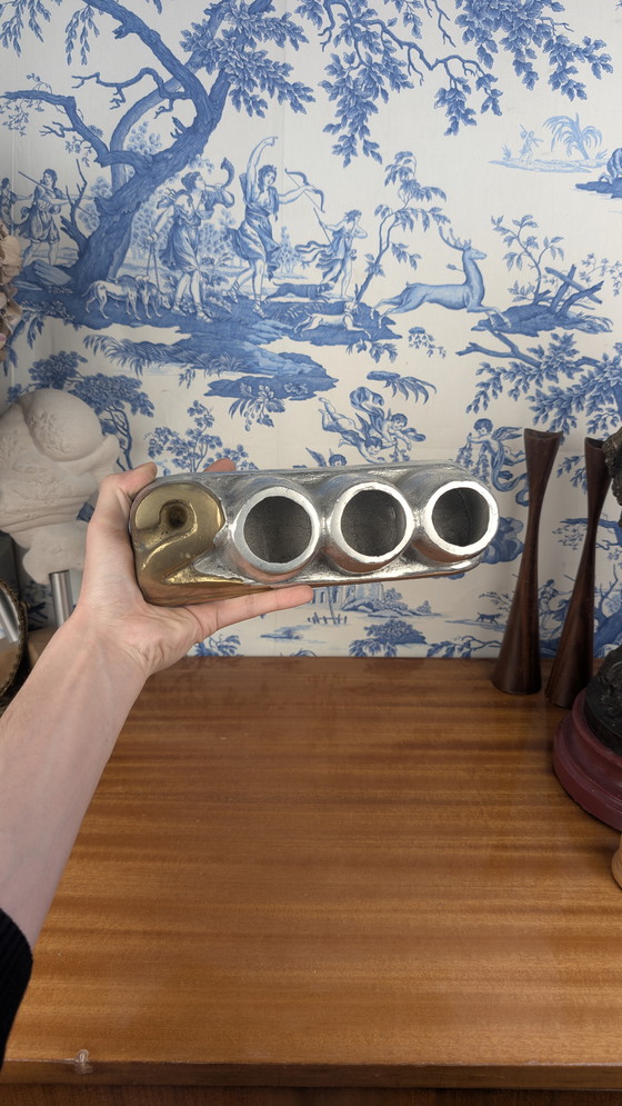 Image 1 of Vintage David Marshall Art 3 Brutalistisch Brons & Aluminium Pen Pot Vorm 2000