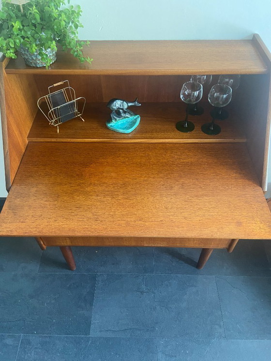 Image 1 of Vintage Danish teak secretaire with 3 drawers and extendable top