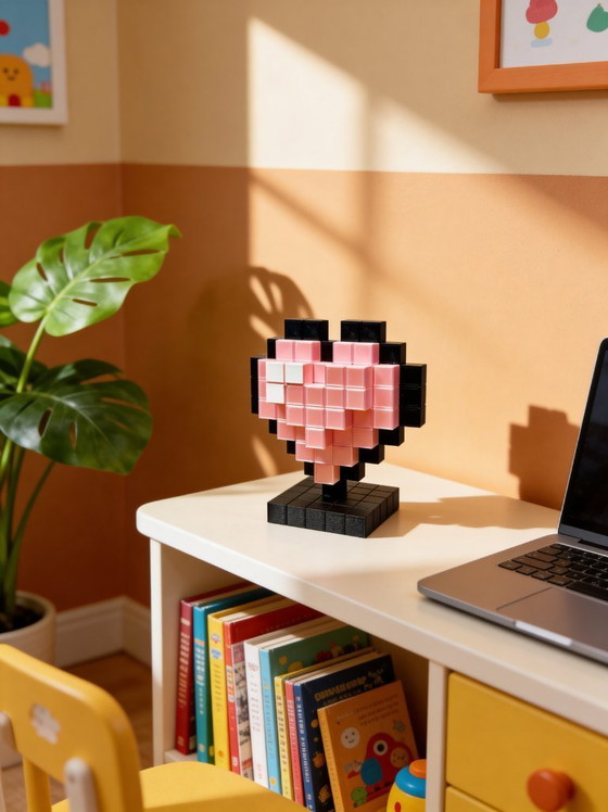 Image 1 of 3D Printed Pink Pixel Heart – Retro Gamer Desk Decor