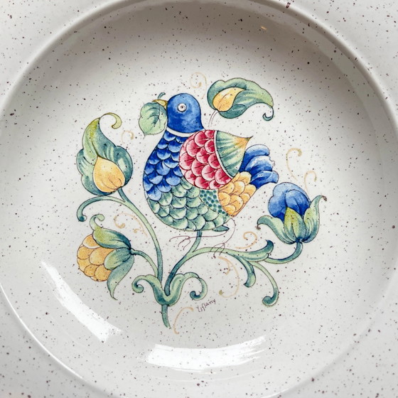 5 Piatti Fondi in Maiolica Italiana Maculata 'TIFFANY' – Motivo Uccello Vintage – Stoviglie (photo 3 of 9)