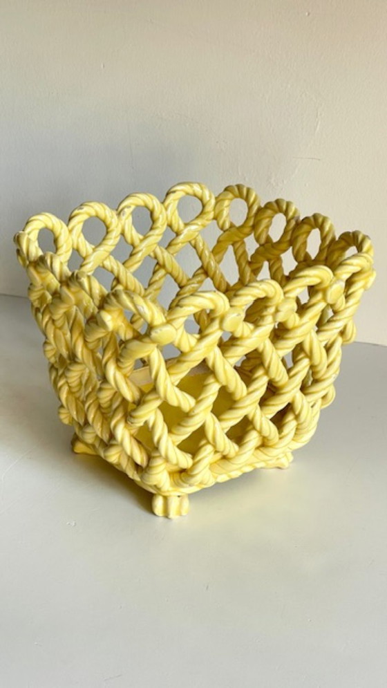 Image 1 of Vintage Woven Earthenware Plant Pot