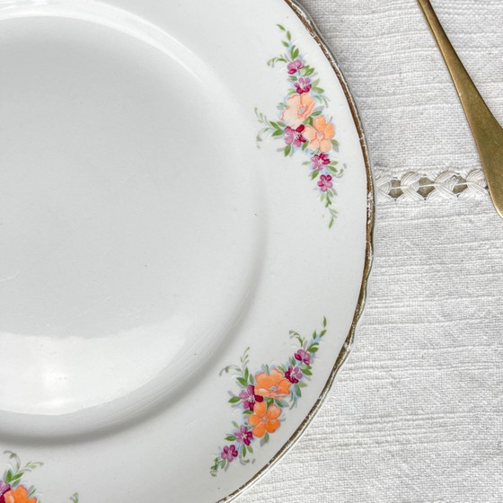 6 kleine vintage Moulin des Loups oranje bloemenborden – Servies, Porcelain (photo 10 of 11)
