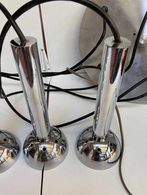 5-lichts vintage jaren 70 chromen cascade hanglamp