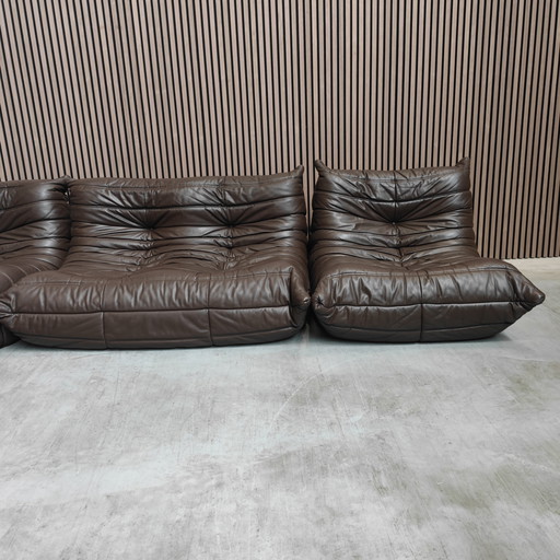Ligne Roset Togo Set aus den 1970er Jahren in mokkafarbenem Leder