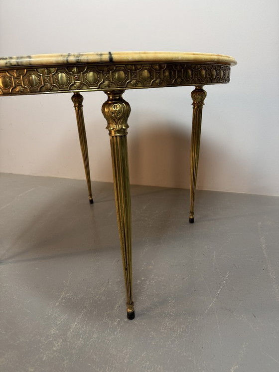 Image 1 of Mid-Century Stylish Marble Centre Table with Beautifully Decorated Brass Frame and Legs Attributed to Maison Jansen. France,1950