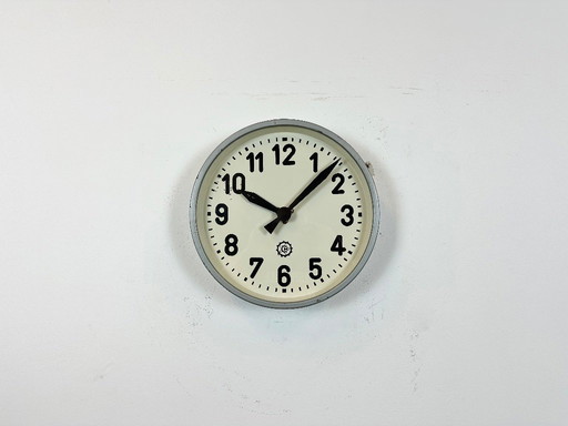 Grey Industrial Factory Wall Clock From Chronotechna, 1950s