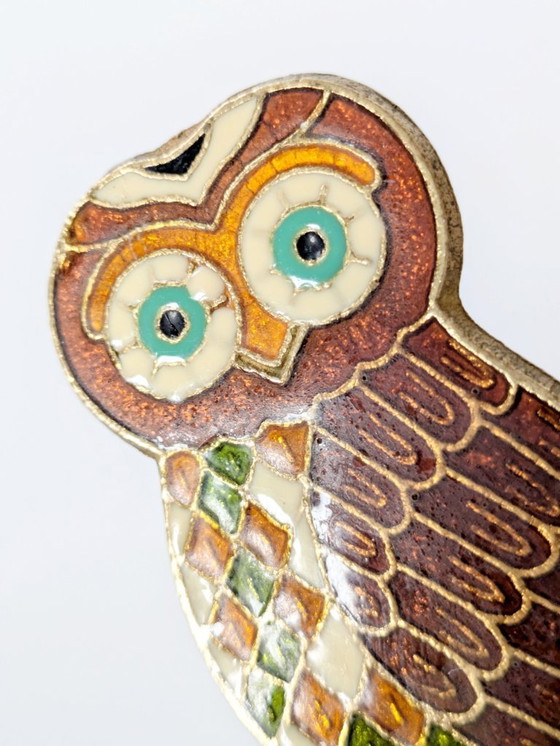 Image 1 of Apribottiglie greco vintage a forma di gufo in bronzo smaltato, anni '80