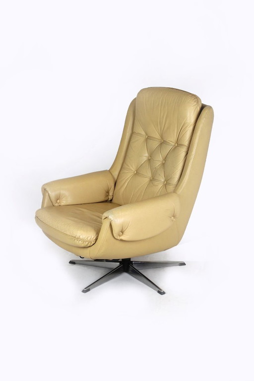 Vintage finnischer Lederdrehsessel mit verstellbarer Rückenlehne von Peem, 1970er Jahre – verstelbare relaxstoel, Leather