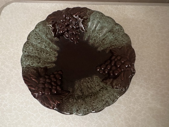 Image 1 of Foreign-West Germany Ceramic - Tripod Fruit Bowl Barbotine Grapes