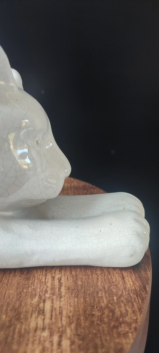 Gatto vintage in ceramica smaltata craquelé, 30 cm