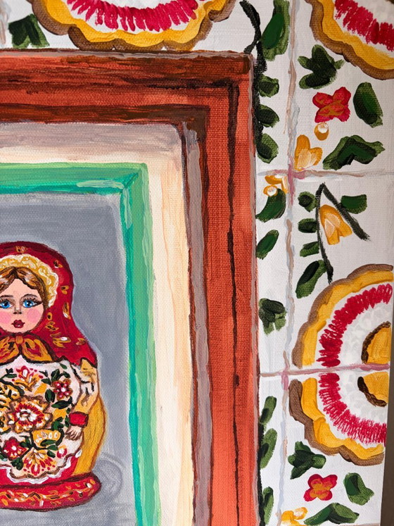 Image 1 of Uniek Handgeschilderd Matroesjka Doll Schilderij - 40x50 cm