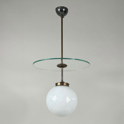 Pendente in vetro e ottone Art Déco Bauhaus, Germania, anni '20-'30