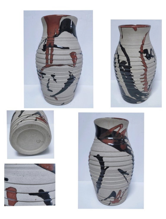 Image 1 of Tenmoku stoneware vase signed cp