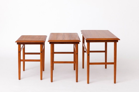 Image 1 of Set of 3 Teak Nesting Tables – 1970s Danish Mid-Century Modern Design, Vintage Side Tables, Scandinavian Teak Furniture